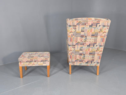 Vintage Danish Wing back Armchair and Stool 1980s Retro MCM EB12139