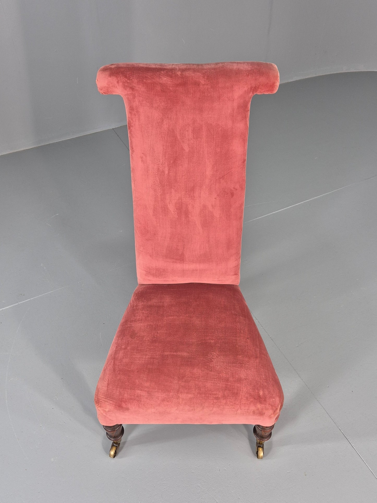 Antique Prayer or Slipper Chair Hot Pink Velvet Velour Upholstery 1900s EB12456