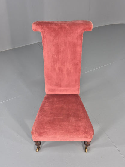 Antique Prayer or Slipper Chair Hot Pink Velvet Velour Upholstery 1900s EB12456