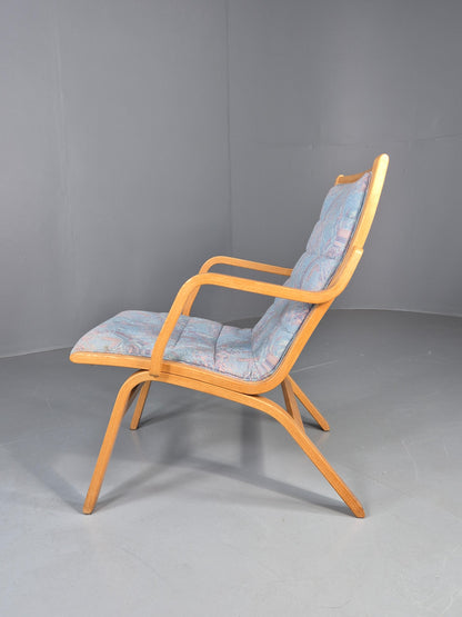 Vintage Mid Century Danish Bentwood Chair Blue Abstract 1980s Retro EB12107