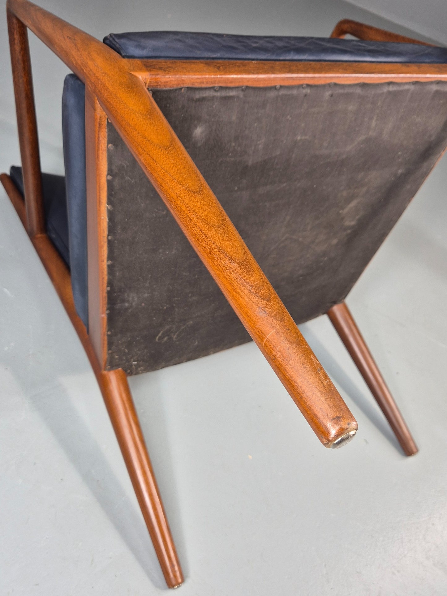 Vintage Mid Century Teak Armchair Blue Leather 1960s Retro EB11908
