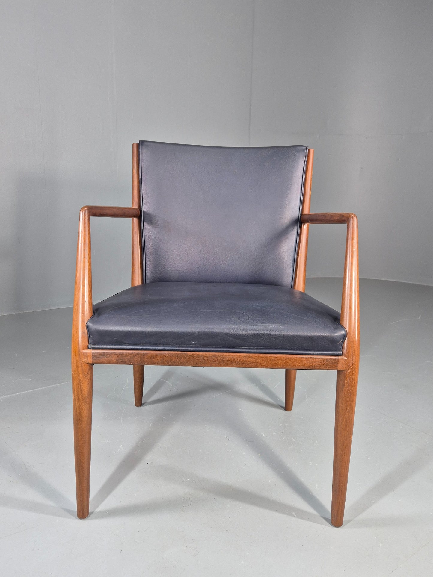 Vintage Mid Century Teak Armchair Blue Leather 1960s Retro EB11897