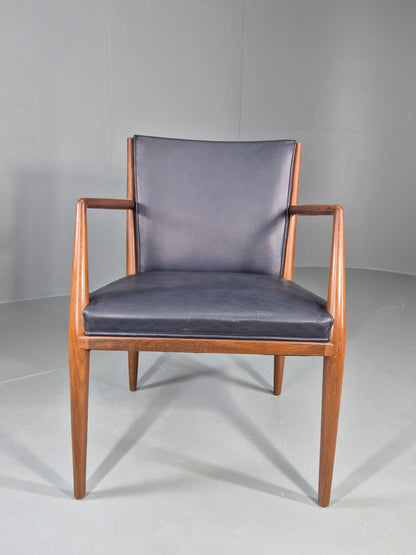 Vintage Mid Century Teak Armchair Blue Leather 1960s Retro EB11897