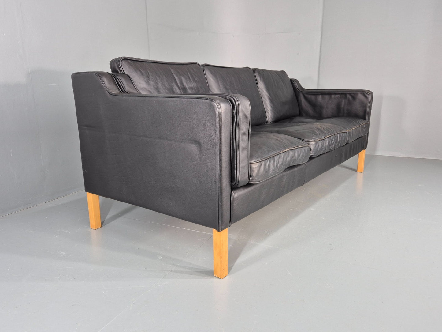Vintage Danish 3 Seat Sofa Black Leather Mid Century Retro  EB10470 M3SS