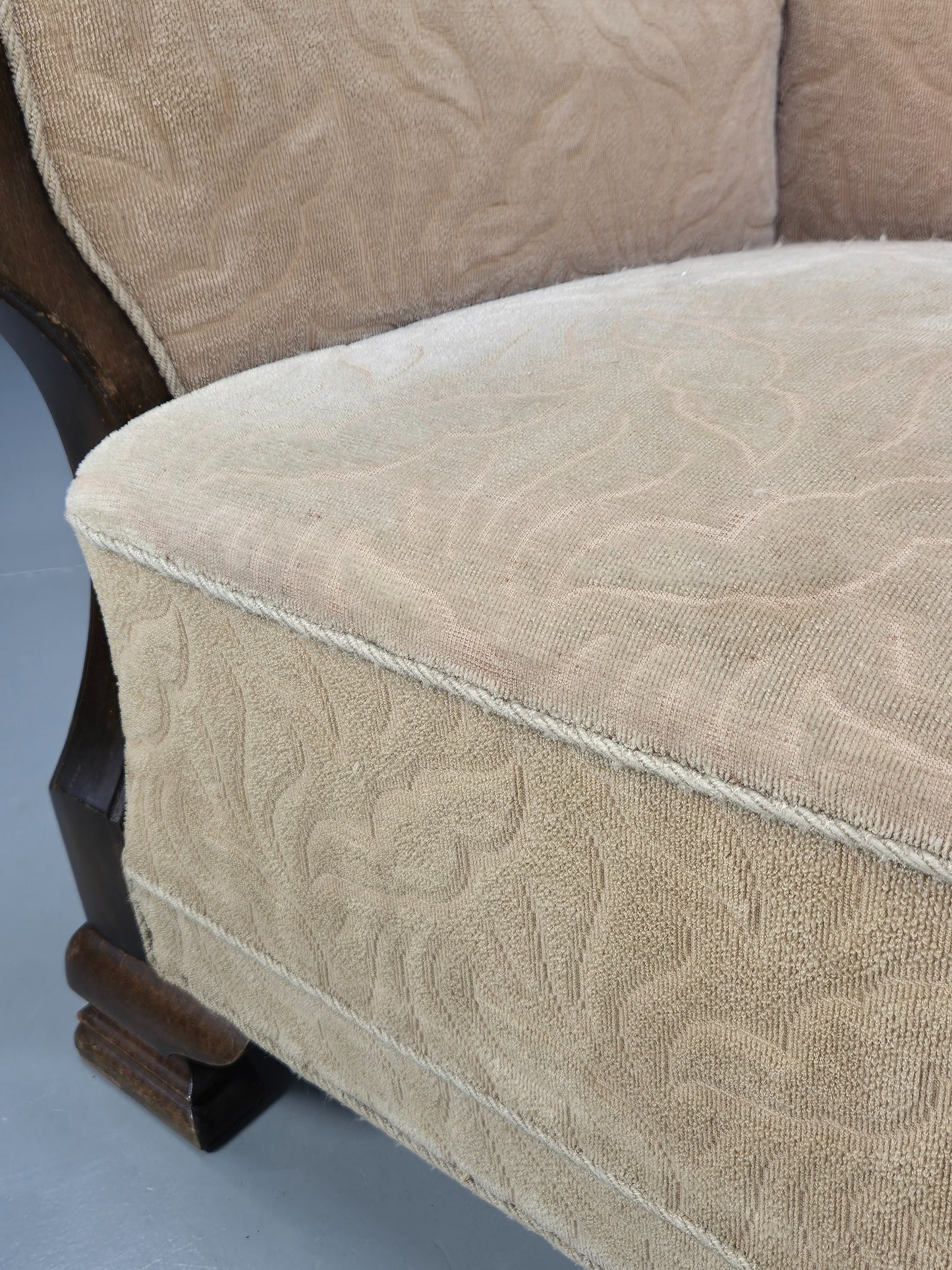 Antique Danish Art Deco Armchair Cream Moquette Beech Frame 1920s EB02887