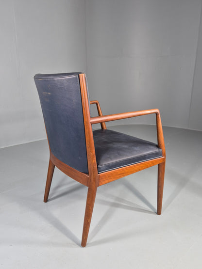 Vintage Mid Century Teak Armchair Blue Leather 1960s Retro EB11899
