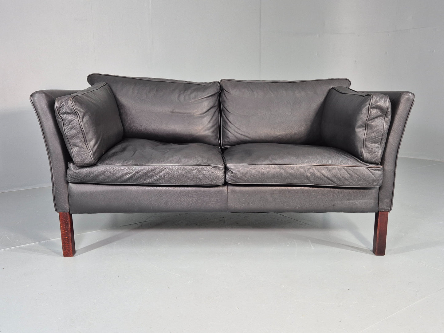 Vintage 2 Seater Sofa Stouby Danish Retro MCM Brown Leather 1980s EB12432
