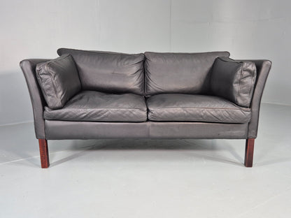 Vintage 2 Seater Sofa Stouby Danish Retro MCM Brown Leather 1980s EB12432