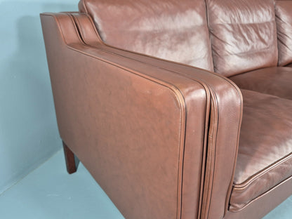 Vintage Stouby 3 Seater Sofa Brown Leather 1980s Retro MCM Danish EB12426