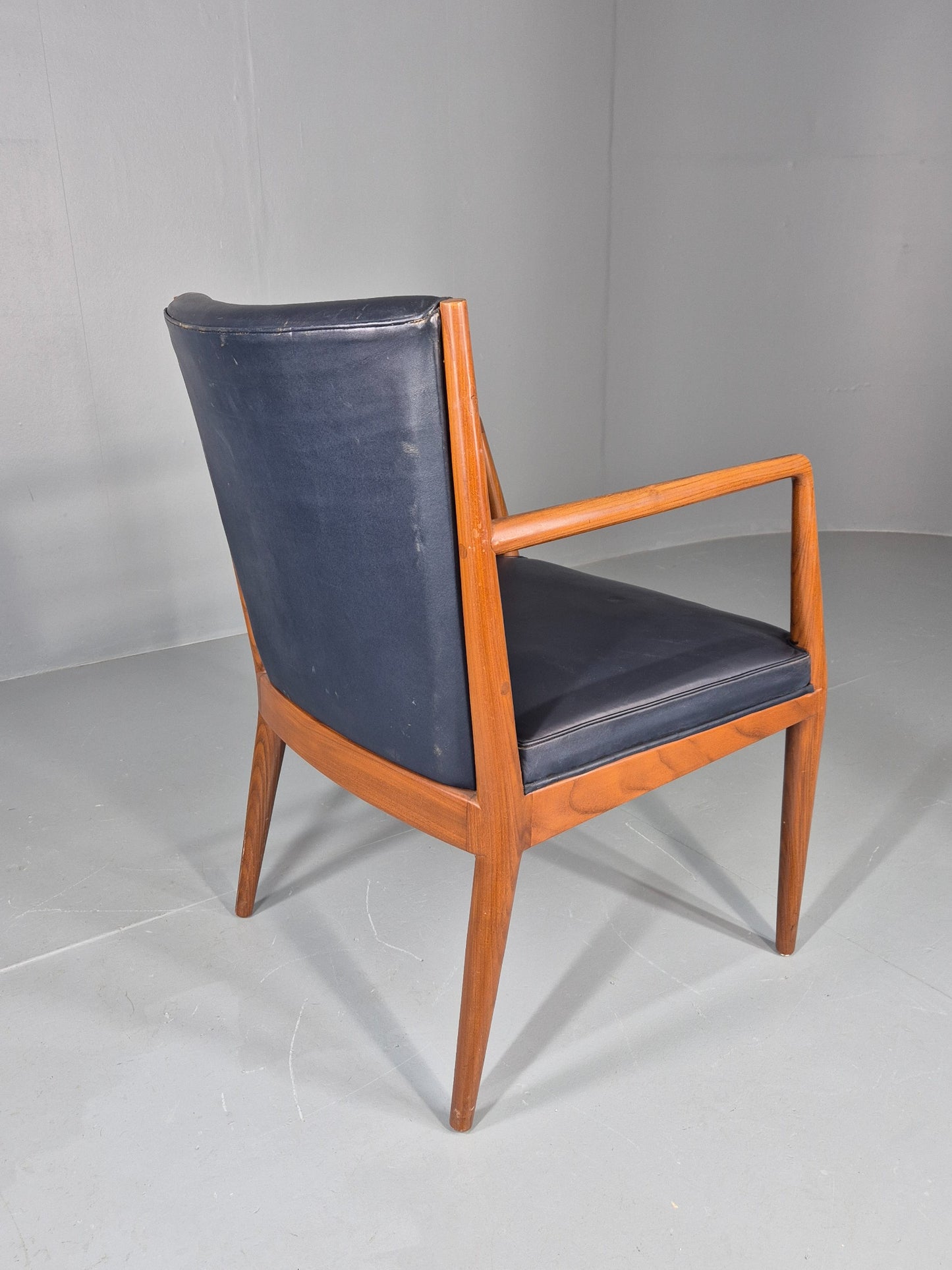 Vintage Mid Century Teak Armchair Blue Leather 1960s Retro  EB11900