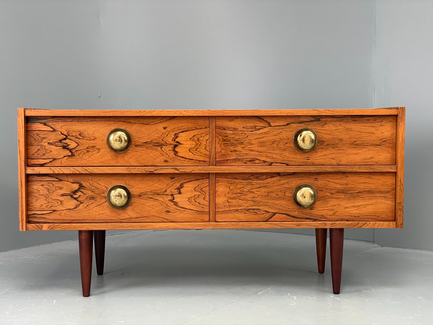 Vintage Chest Of Drawers TV Unit Danish 1960s Mid Century Brass Darkwood EB12350