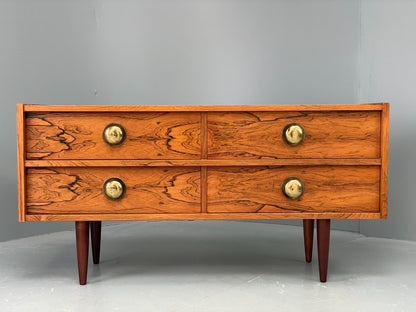 Vintage Chest Of Drawers TV Unit Danish 1960s Mid Century Brass Darkwood EB12350