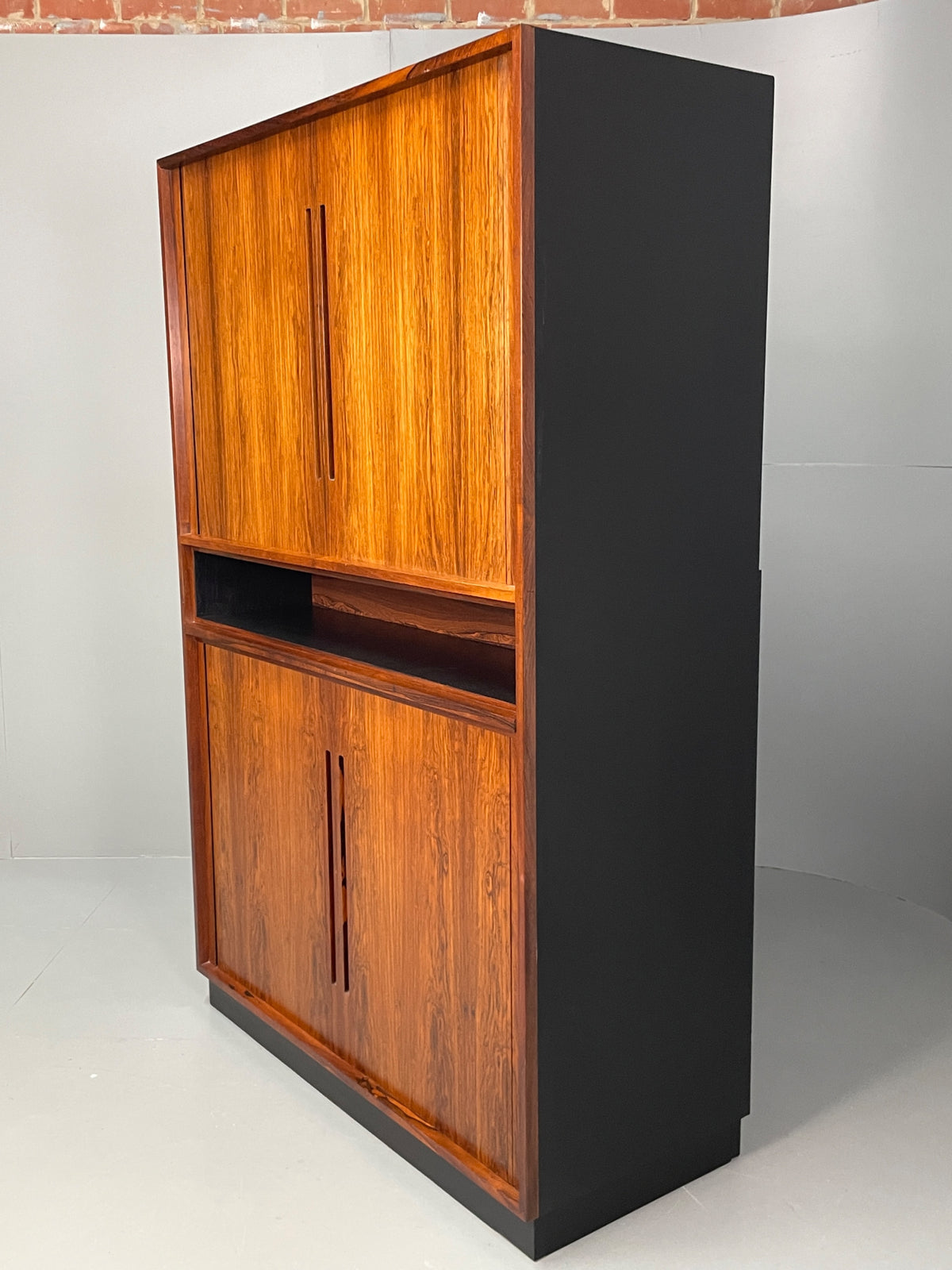 Vintage Danish Wall Unit Mid Century 1960s Tambour Shelving Cabinet Retro 13101