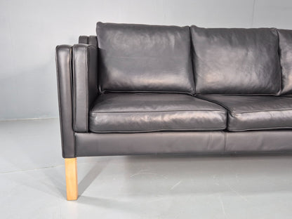 Vintage 3 Seater Sofa Danish Black Leather 1980s Retro Mid Century Style EB11938