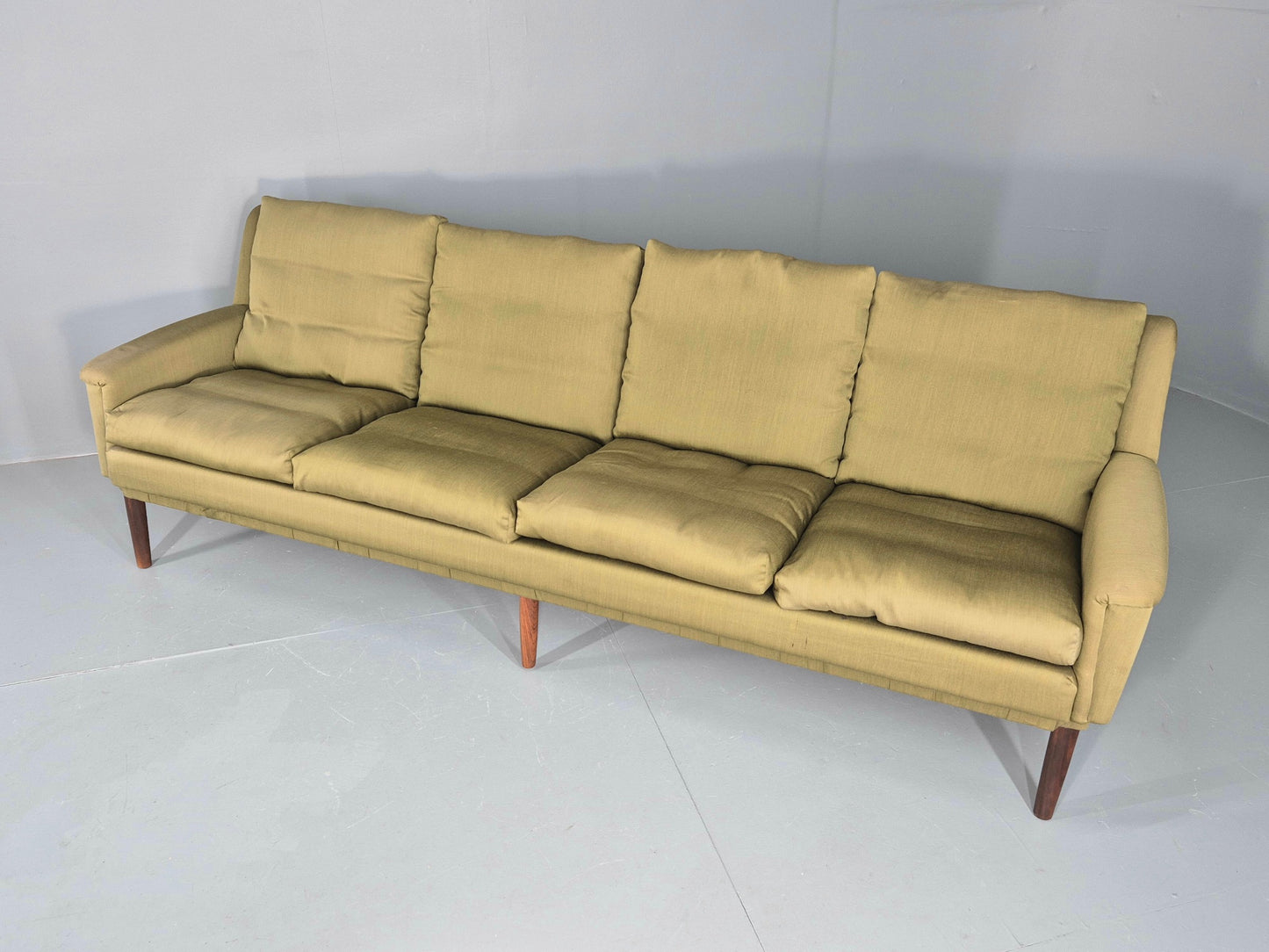 Vintage Mid Century 4 Seat Sofa Green Cotton Upholstery 1960s Retro EB11374
