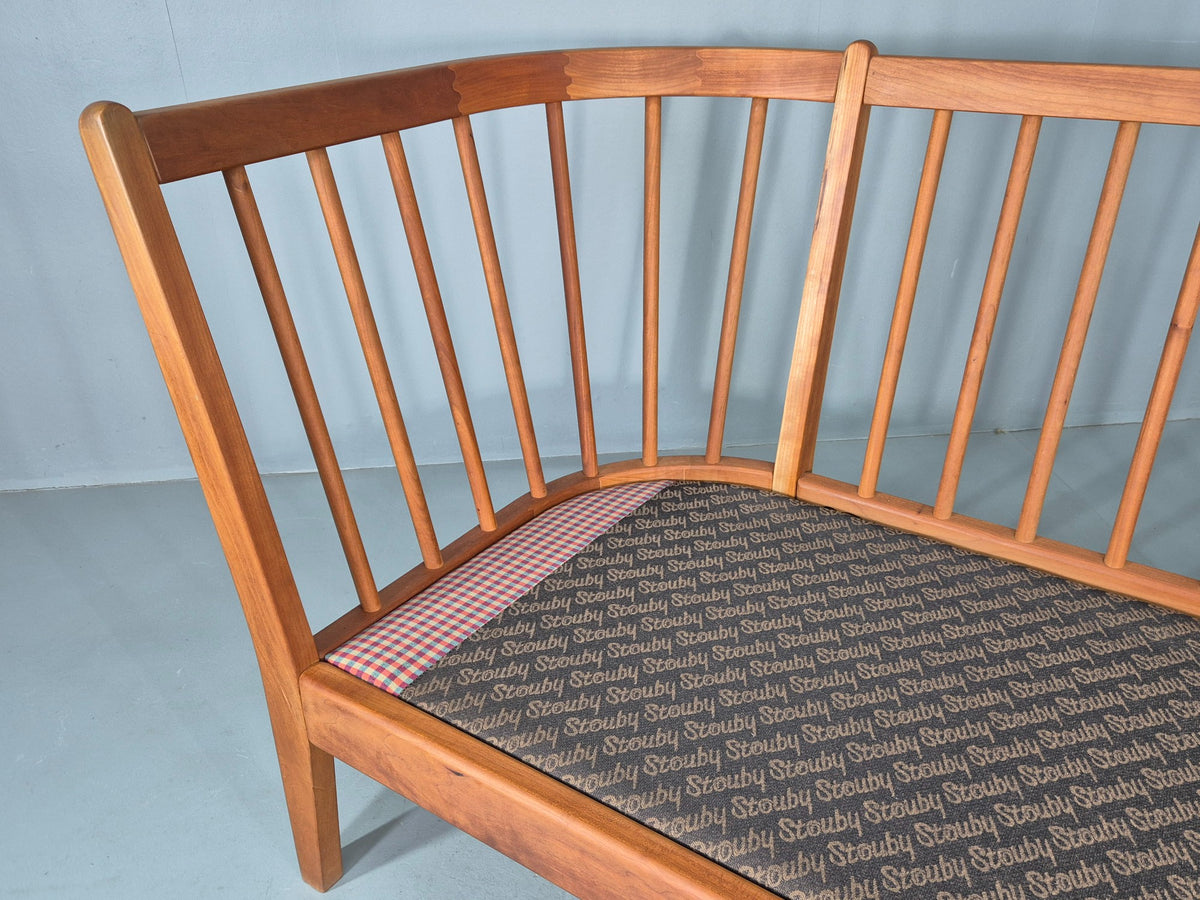 Vintage Stouby 3 Seater Sofa Stick Back Frame with Check Cloth Cover MCM EB13047