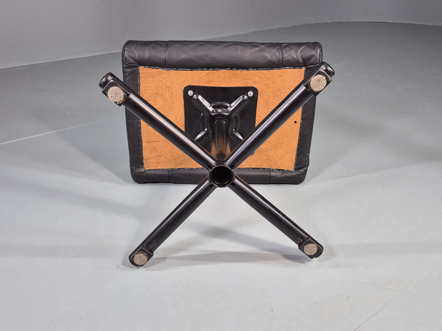 Vintage Danish Swivel Footstool Black leather 1980s Retro MCM  EB12567