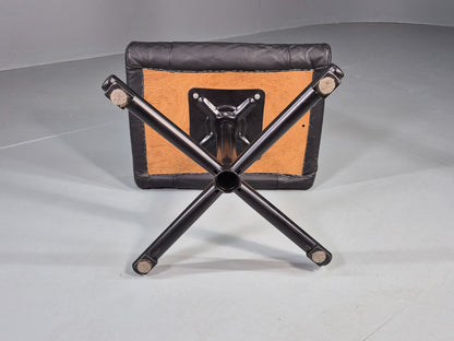 Vintage Danish Swivel Footstool Black leather 1980s Retro MCM  EB12567