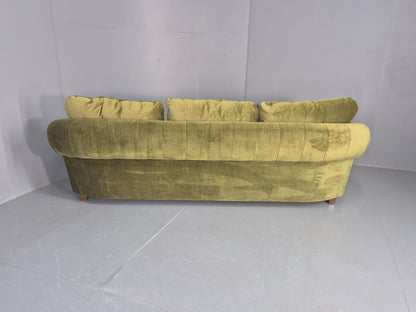Vintage 3 Seater Sofa 1970s Danish Roll top back Green Velour MCM Retro EB12722