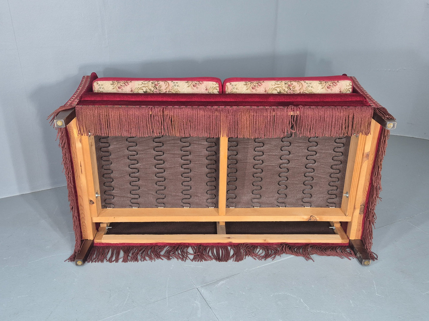 Vintage Danish 2 Seater Sofa Knole Style Red 1950s Tassels Drop End EB12720