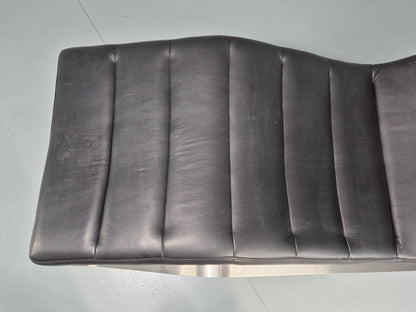 Vintage Bo Concept Chaise Longue Black Leather Brushed Steel Modern  EB12469