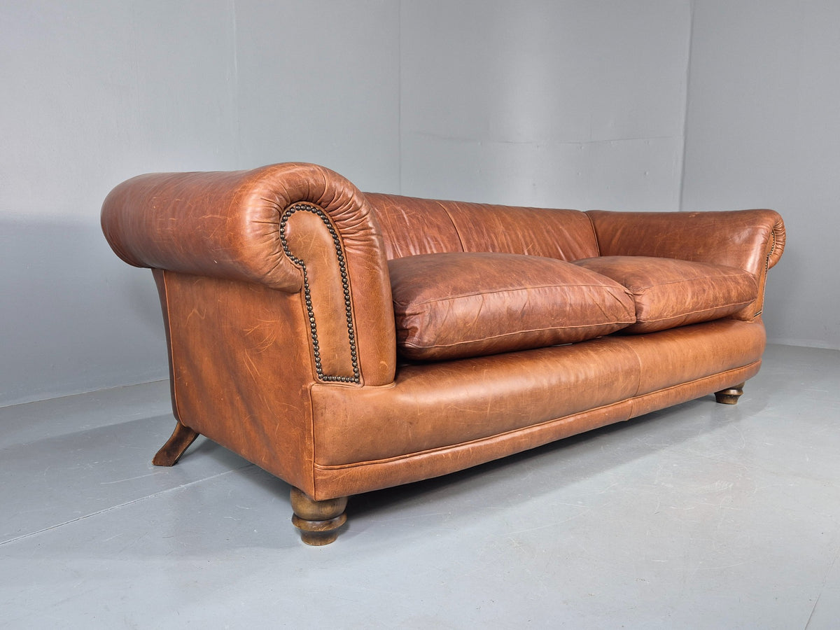 Vintage 3 Seat Leather Sofa Classic Chesterfield Style Roll Top Retro EB12789