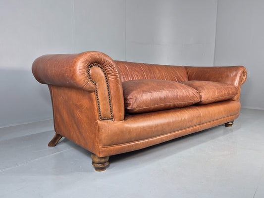 Vintage 3 Seat Leather Sofa Classic Chesterfield Style Roll Top Retro EB12789