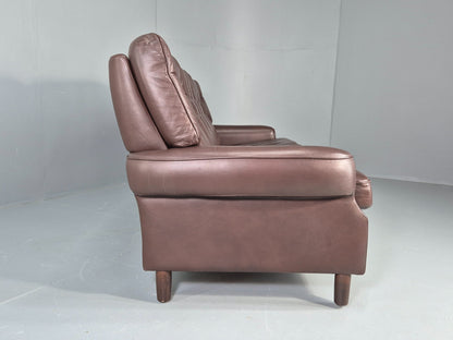 Vintage 3 Seater Leather Sofa Danish 1970s Brown Leather Retro MCM EB12411