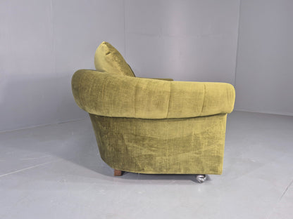 Vintage 3 Seater Sofa 1970s Danish Roll top back Green Velour MCM Retro EB12722