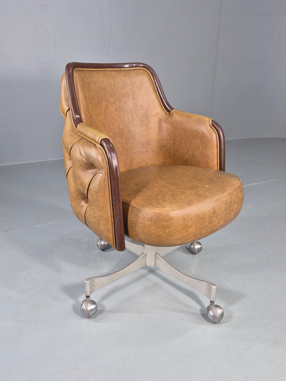 Vintage 1970s Office Chair Light Tan Vinyl Swivel Base Gasser Inc. Retro EB12159