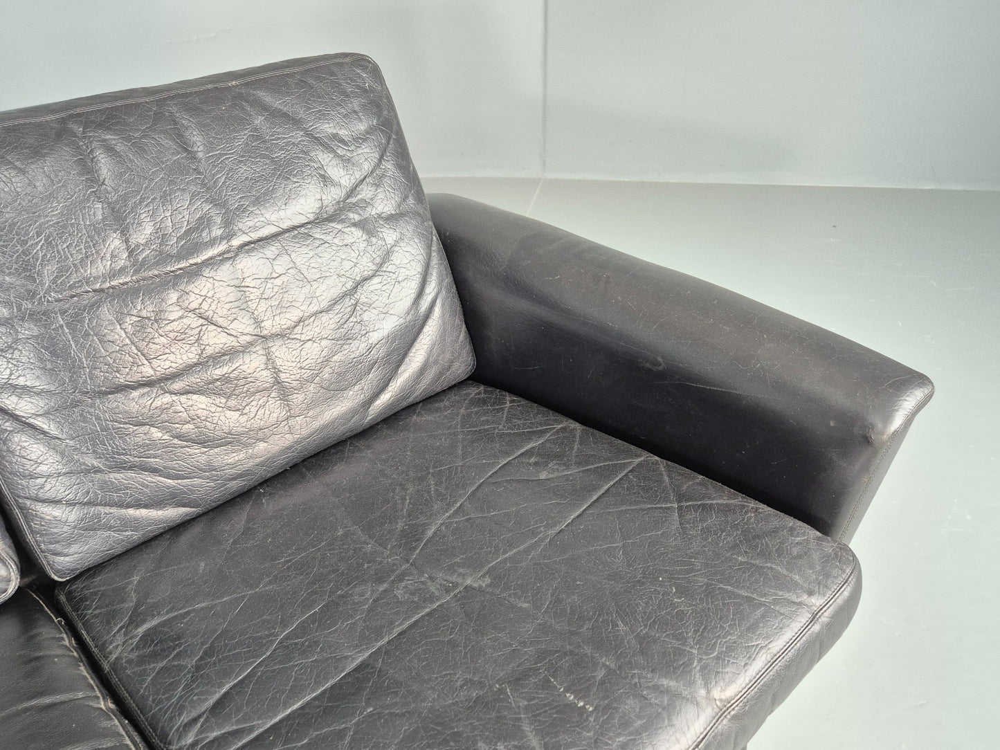 Mid Century 3 Seater Sofa Danish 1960s Black Leather Retro Modern Design EB11355