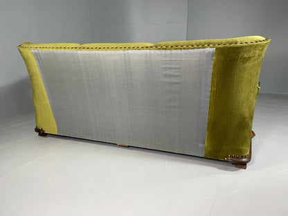 Antique 3 Seat Sofa Danish Oak Frame Green Velour 1900s EB06460