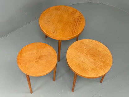 Vintage Circular Nesting Tables Set of Three Retro Mid Century Beech EB12875