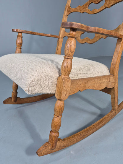Vintage Danish Rocking Chair by Henning Kjaernulf Oak and Oatmeal 1970s  EB13042