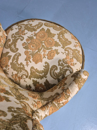 Danish 1970s Rococo Revival Bedroom Chair Gold Velour Moquette Retro EB12741