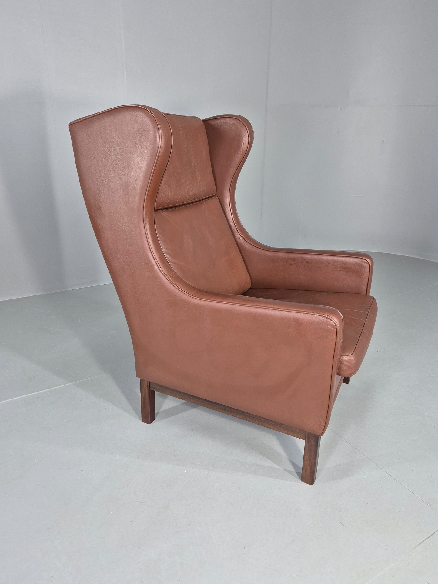 Vintage Lounge Chair Mid Century Danish Brown Leather Wingback Mogensen EB12377