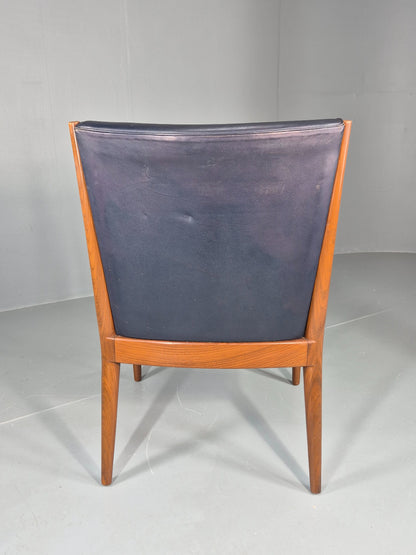 Vintage Mid Century Teak Armchair Blue Leather 1960s Retro  EB11909