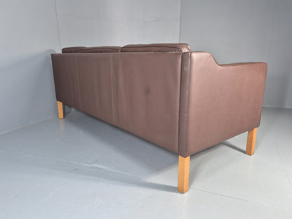 Vintage 3 Seater Sofa Mid Century Retro Brown Leather Mogensen  EB11637 M3SS