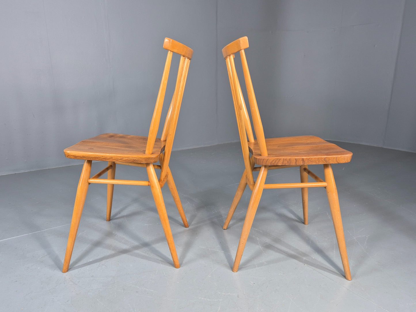 2 Vintage Ercol 391 Dining Chairs beech and Elm 1960s Retro EB12234