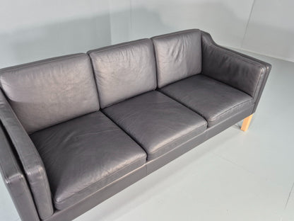 Vintage 3 Seater Sofa Danish Black Leather Mogensen Style Retro MCM 80s EB12440