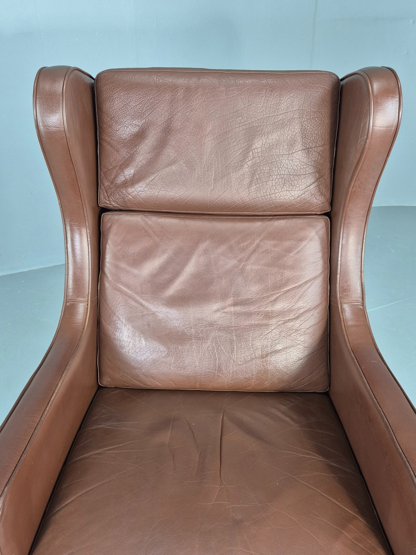 Vintage Lounge Chair Mid Century Danish Brown Leather Wingback Mogensen EB12377