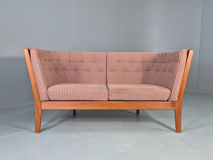 Vintage Stouby 2 Seater Sofa Stick Back Frame With Check Cloth Cover MCM EB10349