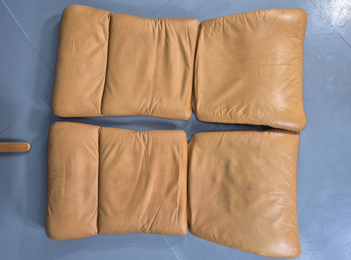 2 Vintage Tan Leather Lounge Chairs 1980s Danish Swivel Bentwood Bases EB13081