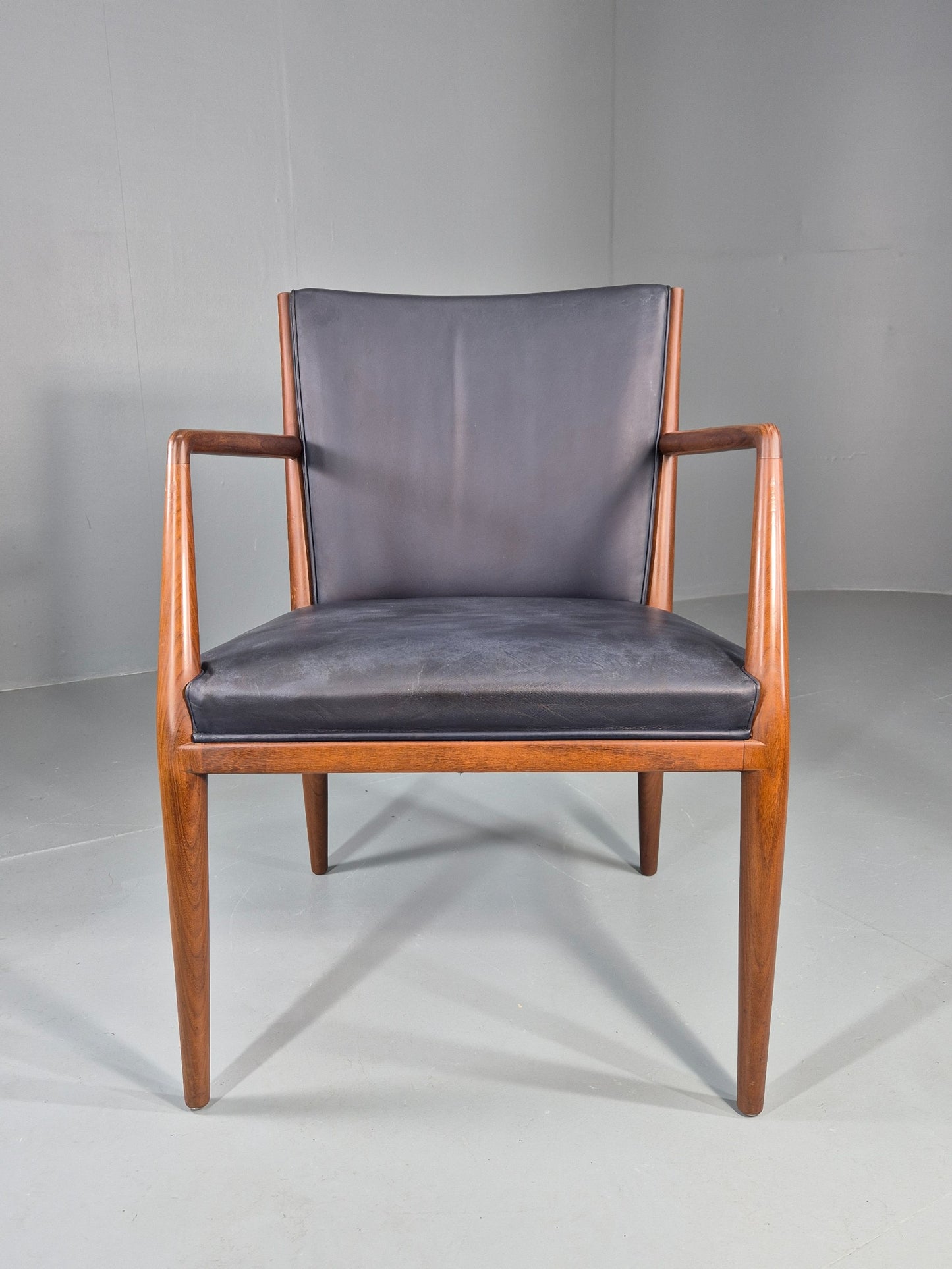 Vintage Mid Century Teak Armchair Blue Leather 1960s Retro EB11899