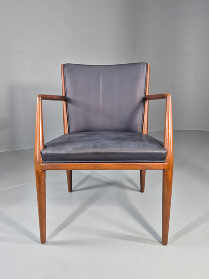 Vintage Mid Century Teak Armchair Blue Leather 1960s Retro EB11899