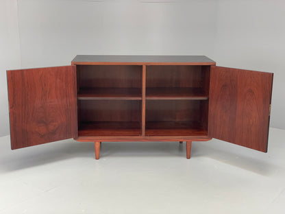 Vintage 1960s Sideboard Cabinet Danish Mid Century Darkwood Shelving EB12922