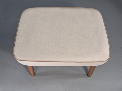 Vintage Mid Century Footstool Danish Cream Vinyl Retro 1960s EB12054