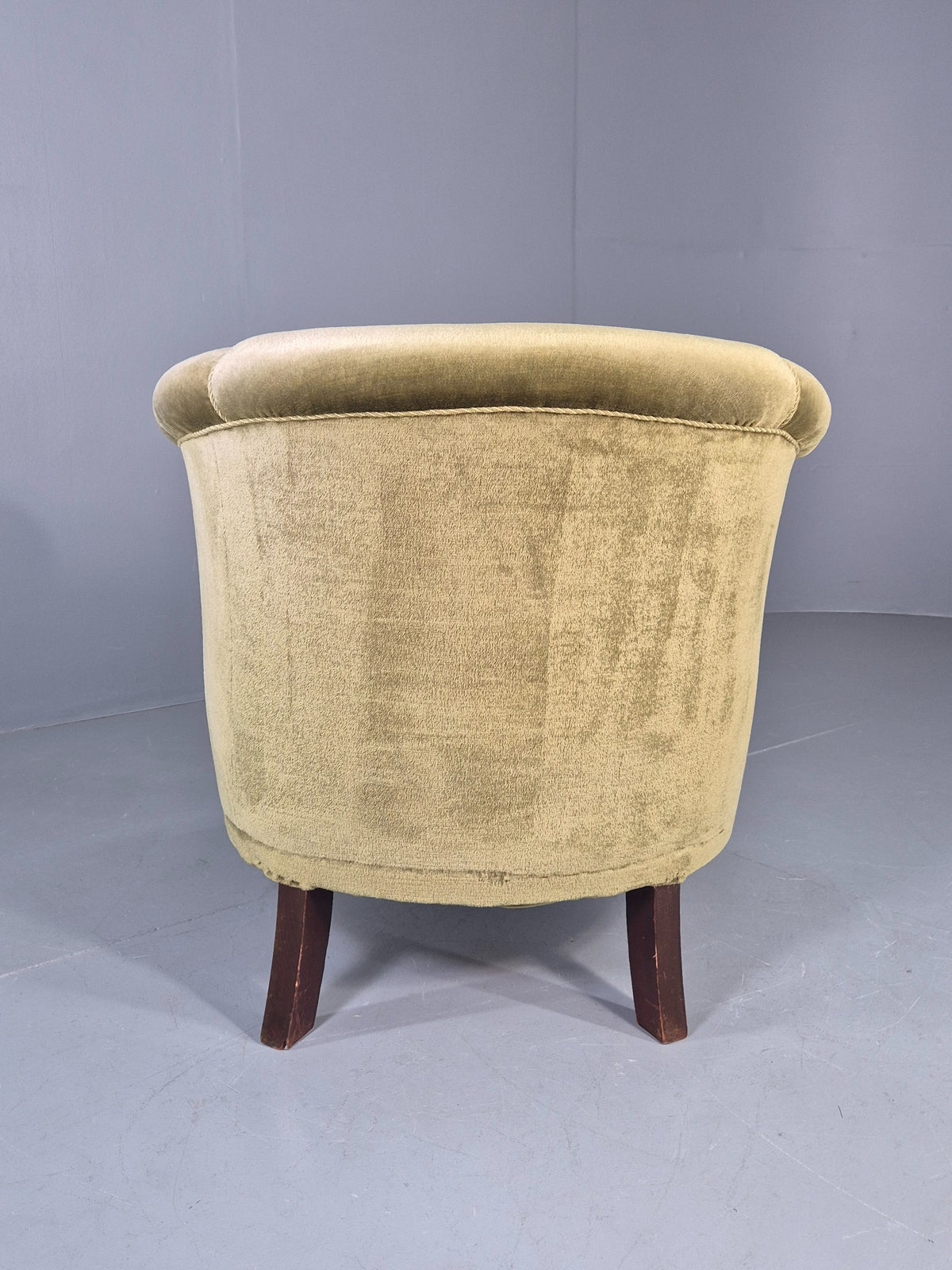 Vintage Danish Art Deco Tub Chair Green Velour Cabriole Legs 1940s EB12717