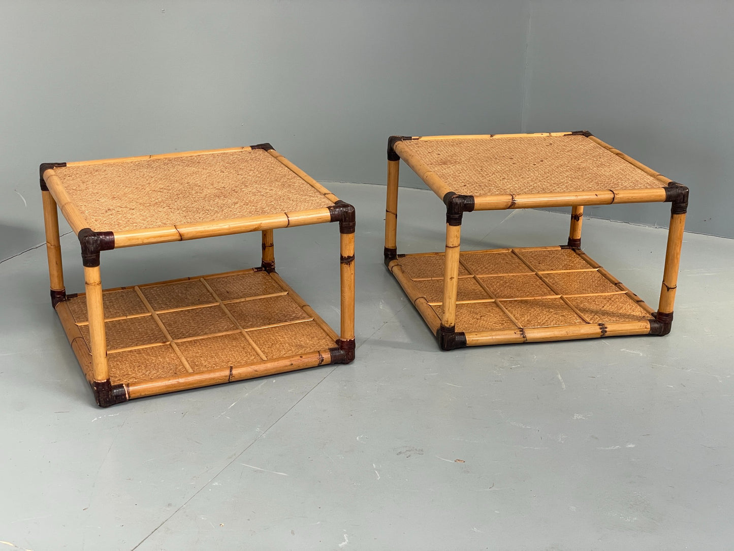 Vintage Bamboo Coffee Tables By Smania Studio Italian 1980s Pair Retro EB12512