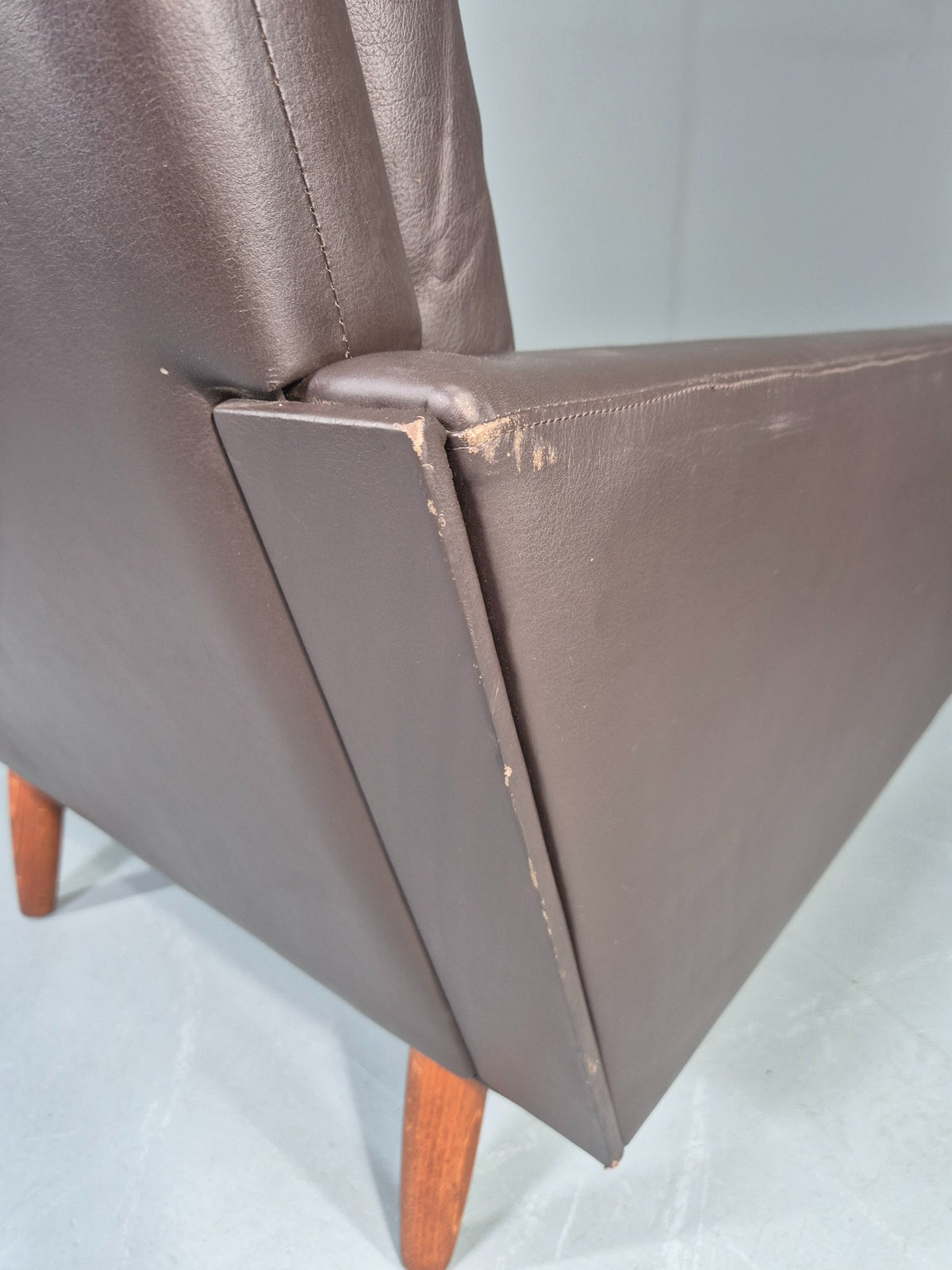 Vintage Danish Design Lounge Chair Brown Leather 1960s High Back MCM  EB13064